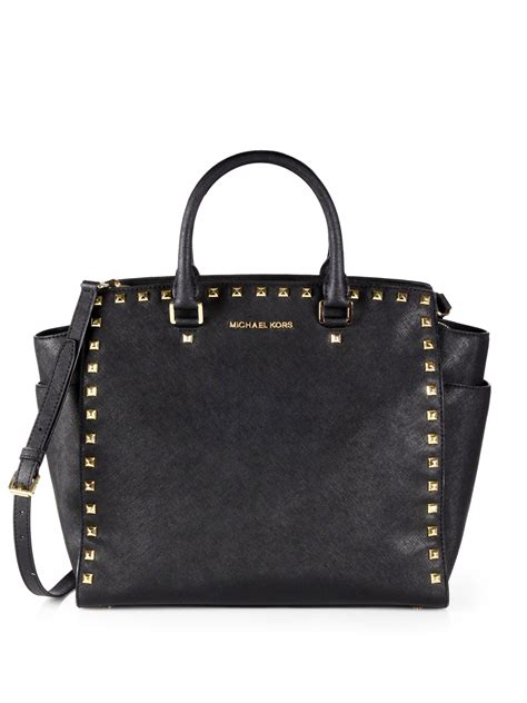 michael kors large bag black|michael kors black studded bag.